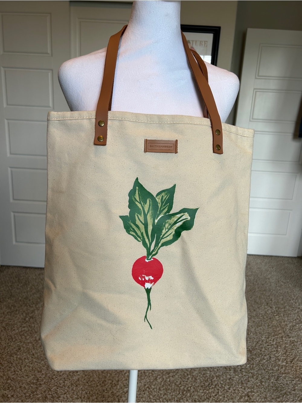 SMITH & HAWKEN Canvas Tote Bag Turnip Leather Straps